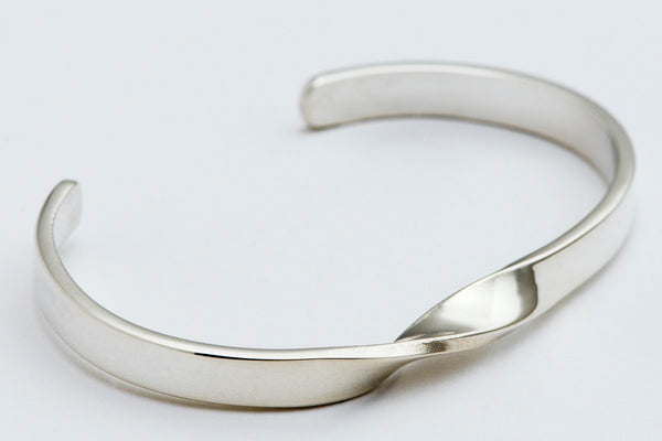 Sterling silver handmade open cuff bangle with twist