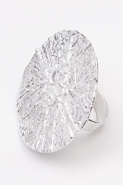 Round disc textured ring sterling silver