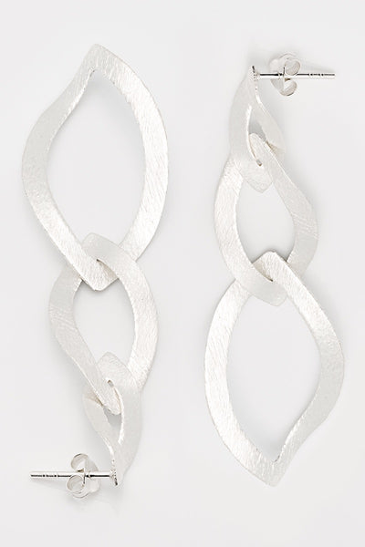 Leaf shaped sterling silver drop earrings