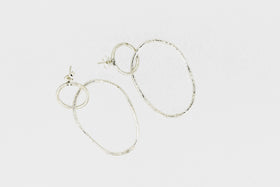 Double wave hoop matt silver earrings