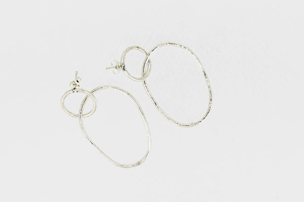 Double wave hoop matt silver earrings