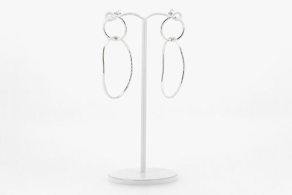 Double wave hoop matt silver earrings