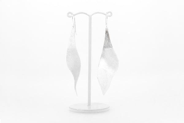 Long wave sterling silver drop earrings