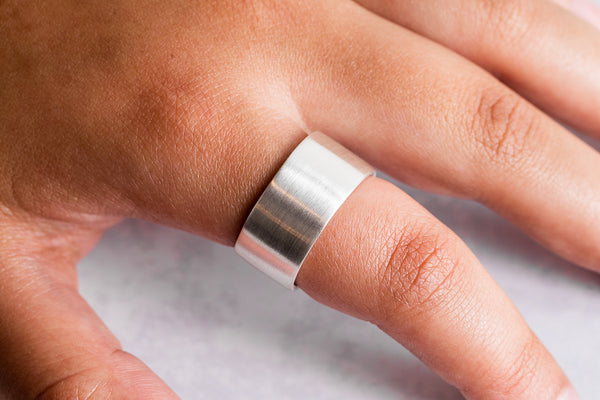 Flat court style ring, wide 12mm bands