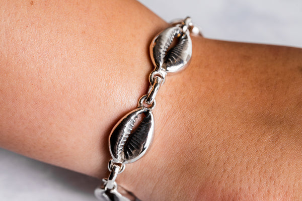 Cowrie shell silver bracelet