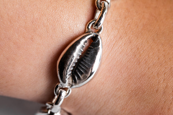 Cowrie shell silver bracelet