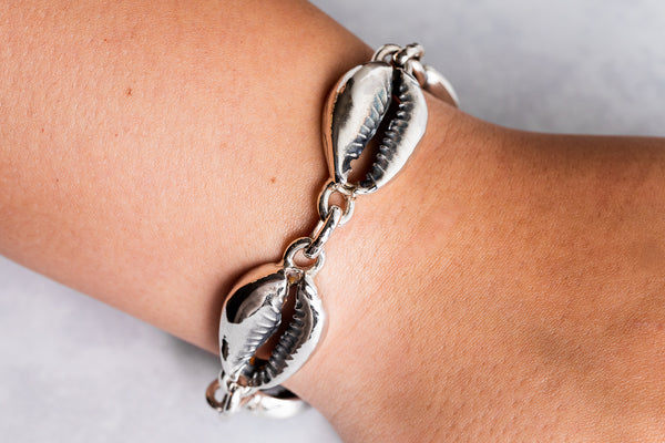 Cowrie shell silver bracelet